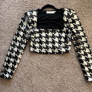 NWT ASTR Black & White Sequined Houndstooth Crop Top